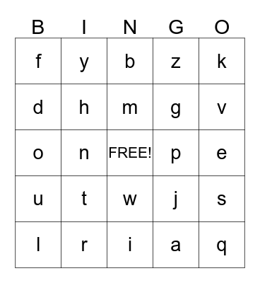 Alphabet Bingo Card