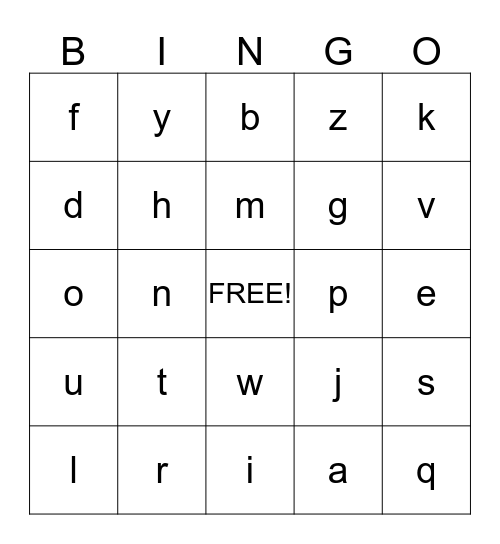 Alphabet Bingo Card