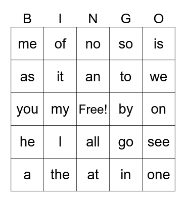 PALS SIGHT WORDS Bingo Card