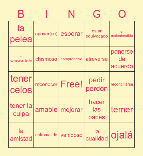 Realidades 3: 4A/B Bingo Card