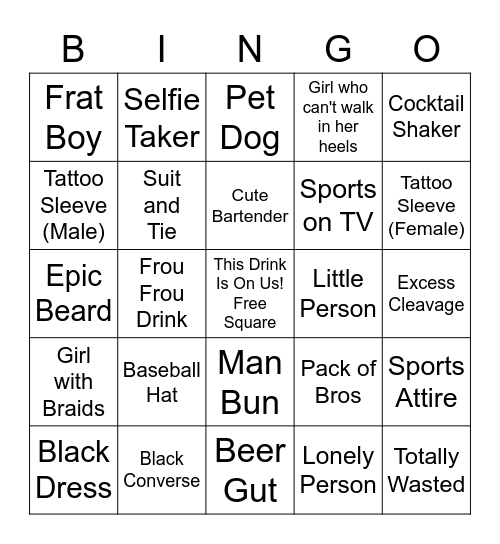 Bingo Post Bar Crawl Bingo Card
