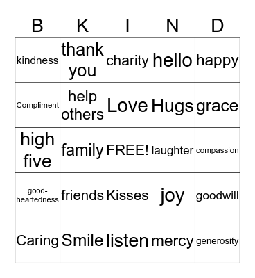 Kindness Matters Bingo Card