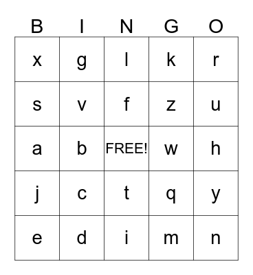 Alphabet Bingo Card