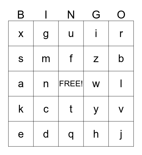 Alphabet Bingo Card