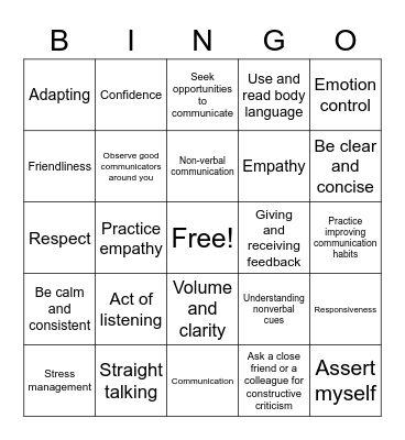 Communication Bingo Card