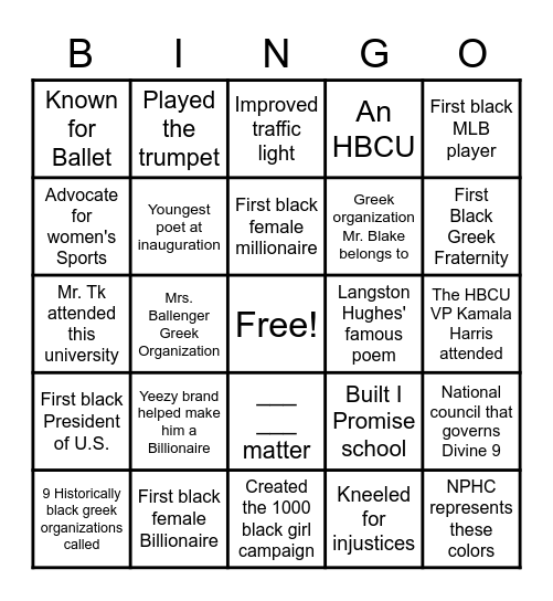 Black History Month Bingo Card