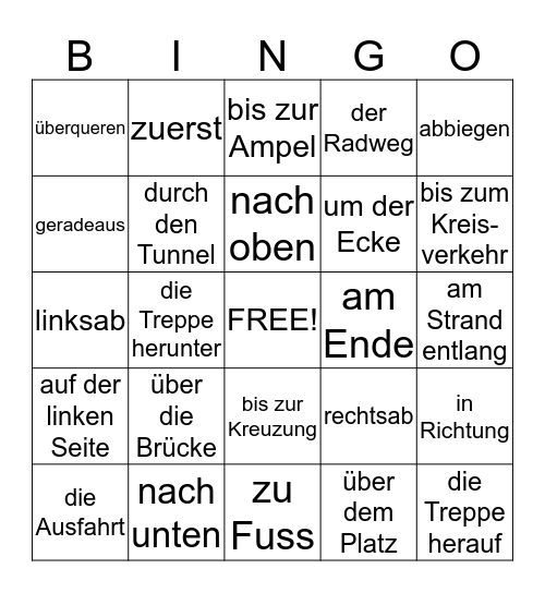 den Weg zeigen Bingo Card