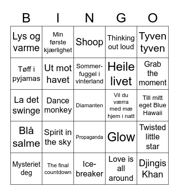 Musikkbingo 4 Bingo Card