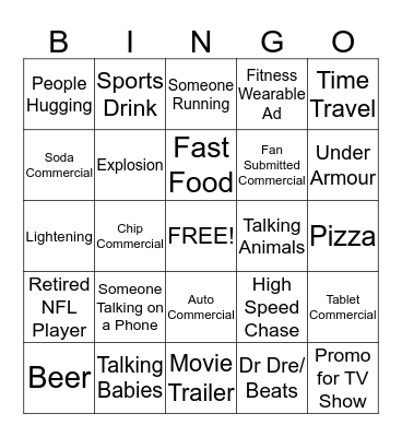 Super Bowl Halftime Bingo Card