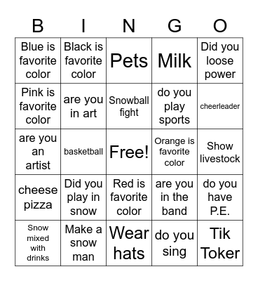 Covid, Cold, Color Bingo Card