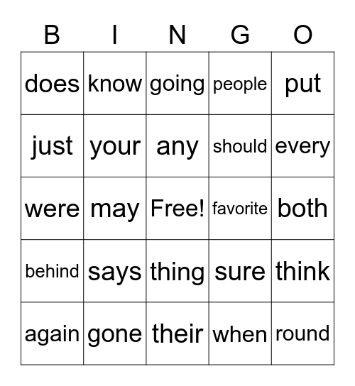 1st Grade-Sight Words Bingo Card