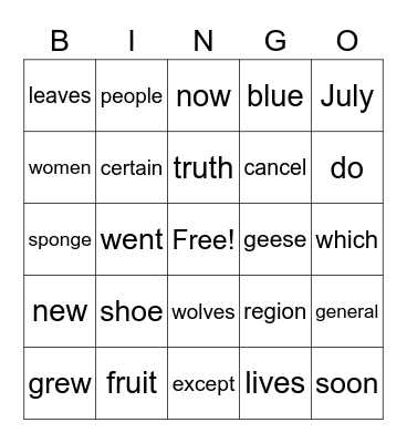 Word Study Bingo Card
