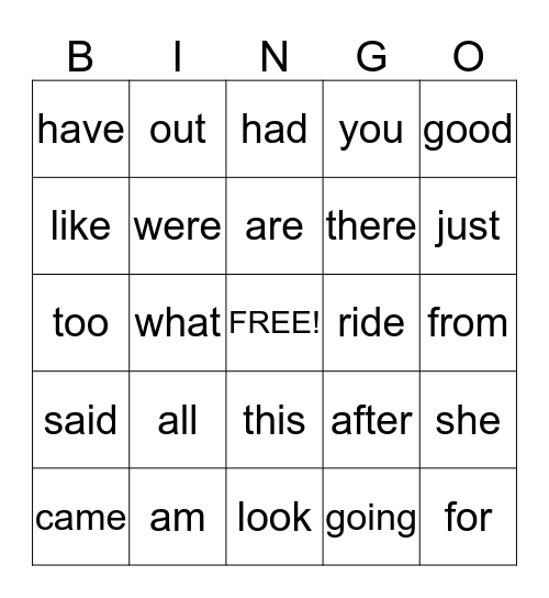 Sight Words first grade Bingo Card
