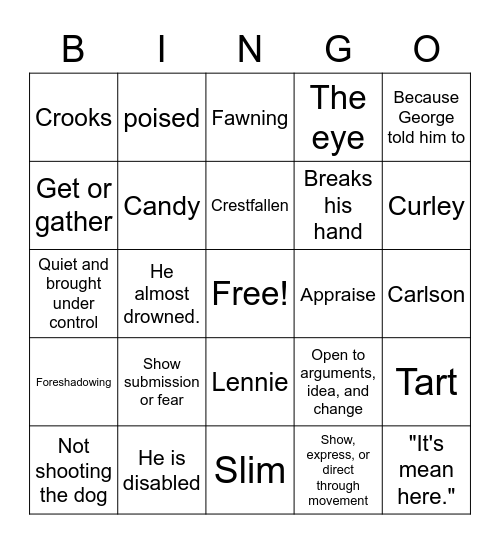 Of Mice and Men CHs. 1-3 Review Bingo Card