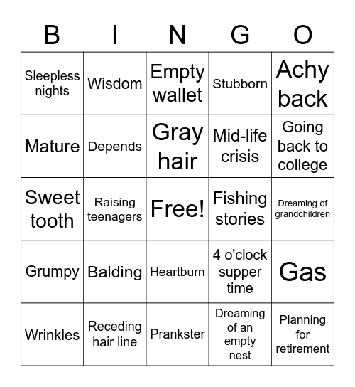 Lordy Lordy Look Who's Forty Bingo Card