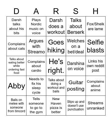 Darsh Bingo Card