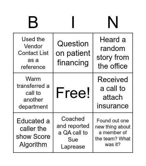 Field Support Fun Friday Bingo Card