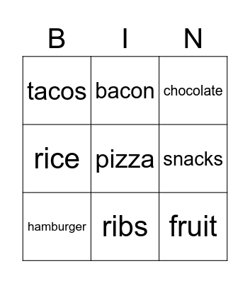 Food names 2 Bingo Card