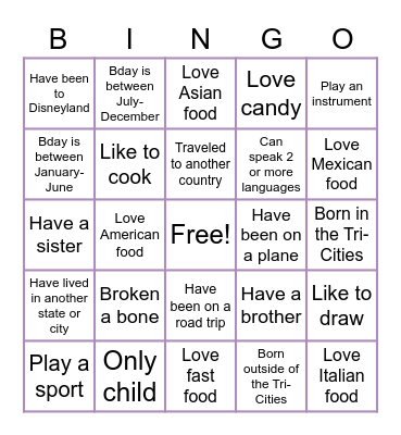 Get to Know Me Bingo! Bingo Card