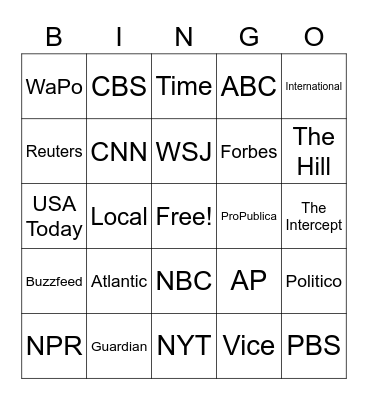 News Organizations Bingo Card