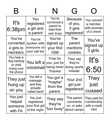 Call-a-thon bingo Card