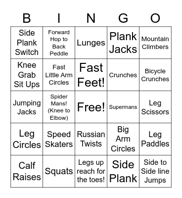 Leo Burke Academy PE BINGO :^) Bingo Card
