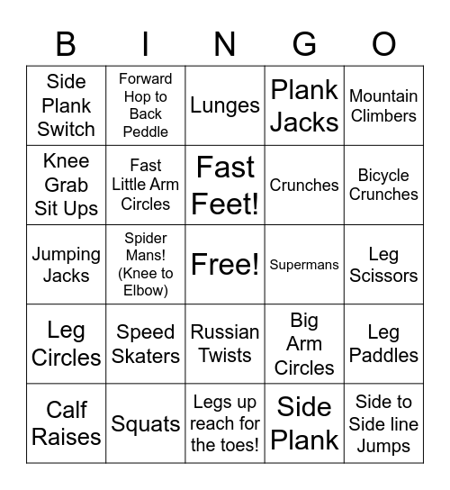 Leo Burke Academy PE BINGO :^) Bingo Card