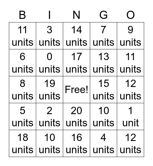 Distance on a Coordinate Grid Bingo Card