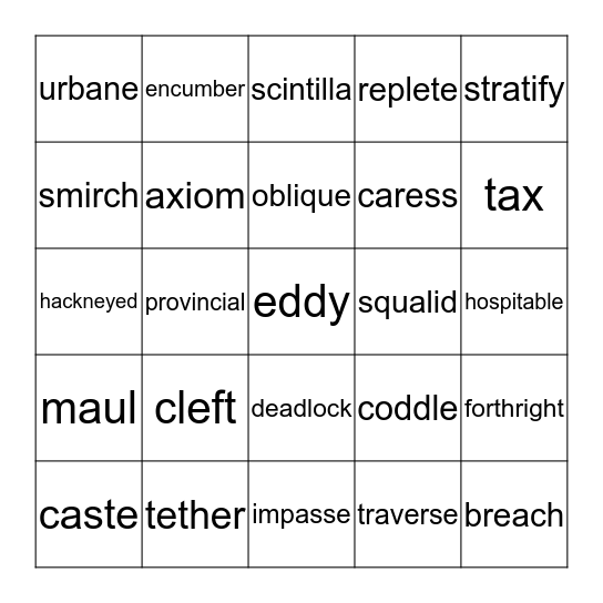 Word Master Bingo Card