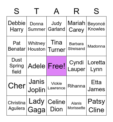 FEMALE SUPER Bingo Card