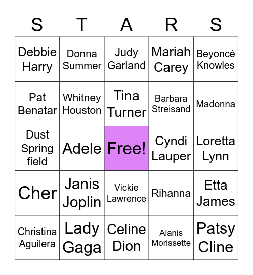 FEMALE SUPER Bingo Card