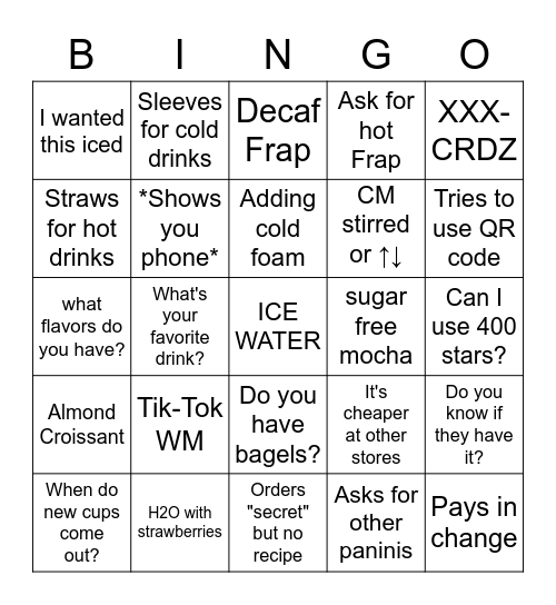 Starbucks Bingo Card