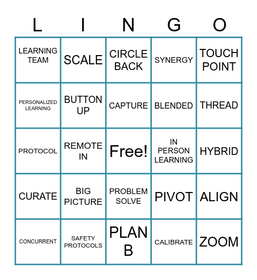 LEARNING TEAM LINGO Bingo Card