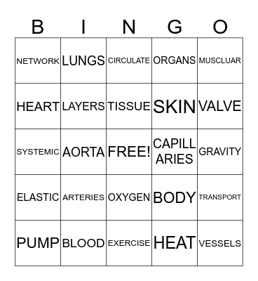 CIRCULATORY BINGO Card