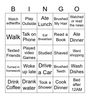Daily Activities Bingo Card