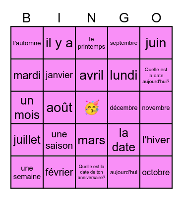 Le calendrier Bingo Card