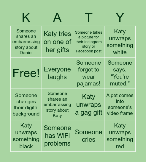 Katy's Lingerie Shower Bingo Card