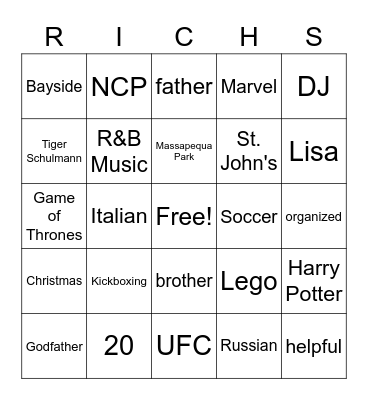 Rich's Birthday Bingo Card