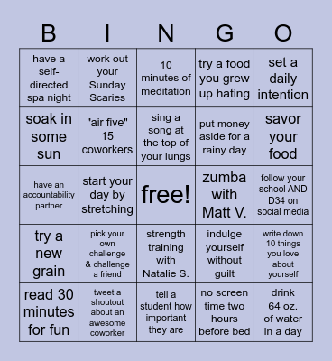 #BeWell34 - Week 4 (3/8-3/14) Bingo Card