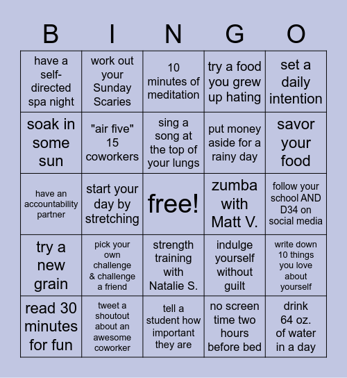 #BeWell34 - Week 4 (3/8-3/14) Bingo Card
