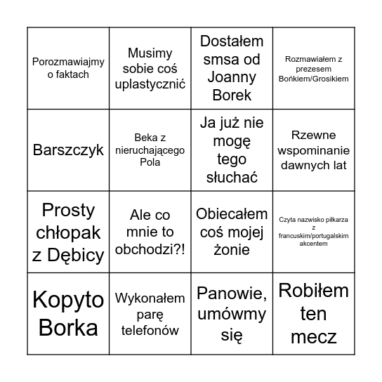 Borek Bingo Card