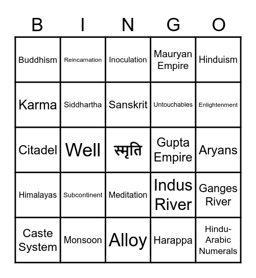 Ancient India Review Bingo Card