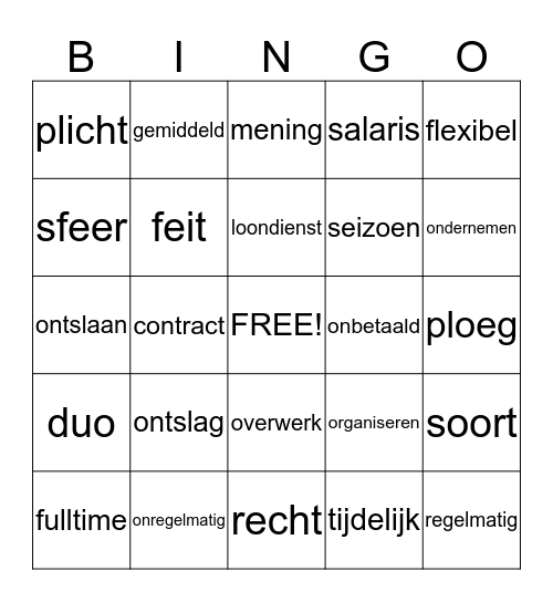 Aan de slag / H1 Bingo Card