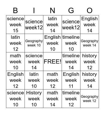 CC Review Week 15 Bingo Card