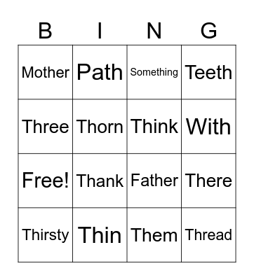 'Th' Words Bingo Card