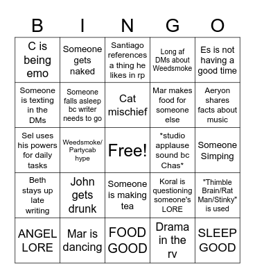 Mystery Squad Bingo Card