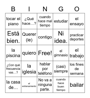 3.2 Vocabulario Bingo Card