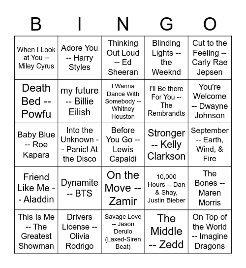 Friday Fun Day Music Bingo! Bingo Card