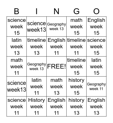CC Review Week 15 Bingo Card