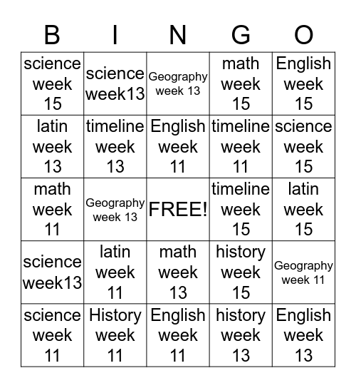 CC Review Week 15 Bingo Card